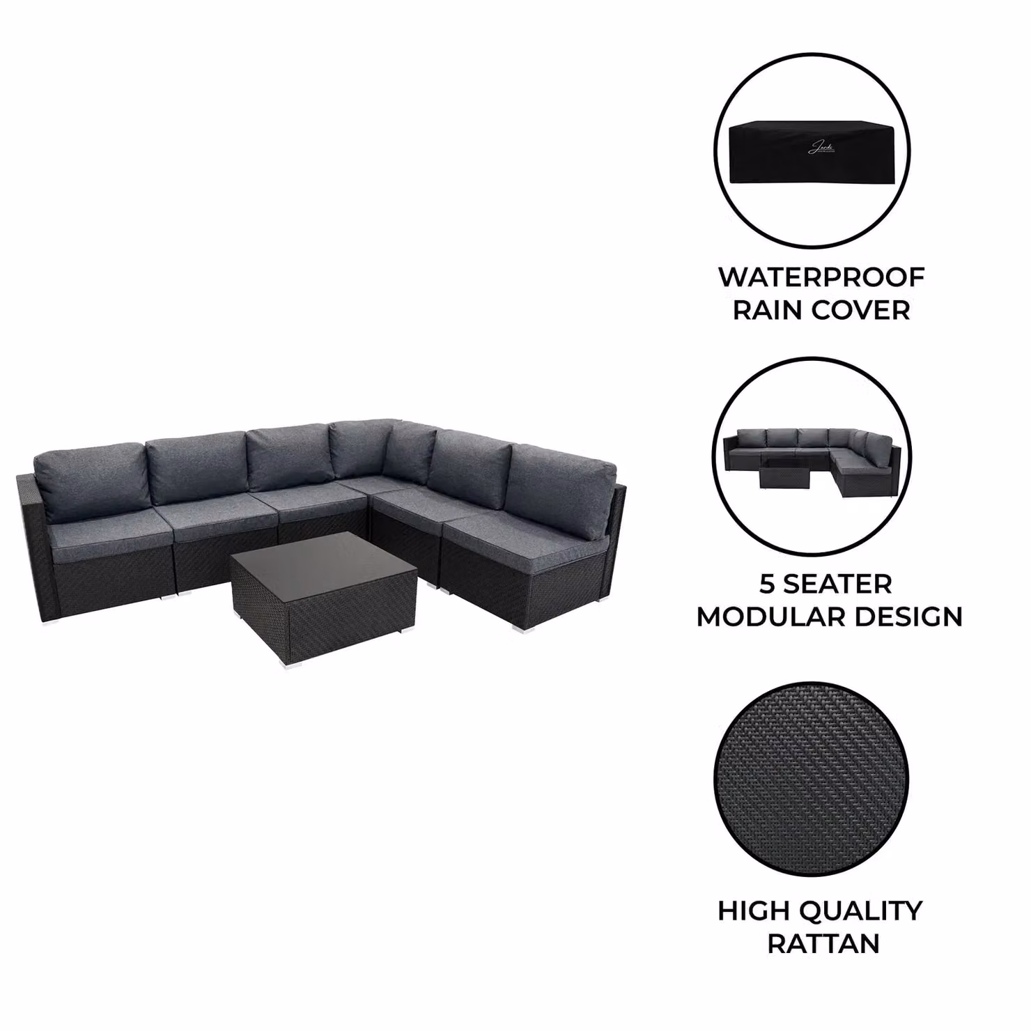 Monstershop Rattan Modular 7 Piece Furniture Set in Black – 2