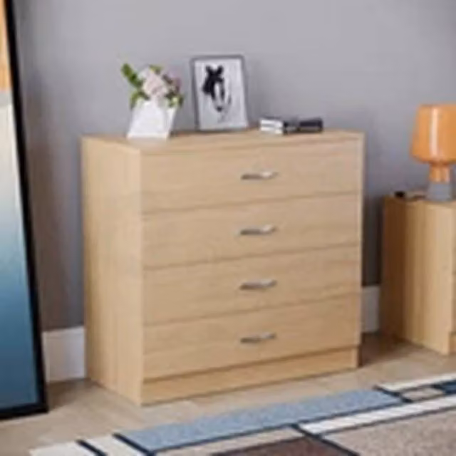 EONLION Pine 4 Drawer Chest of Drawers with Metal Handles in Brown