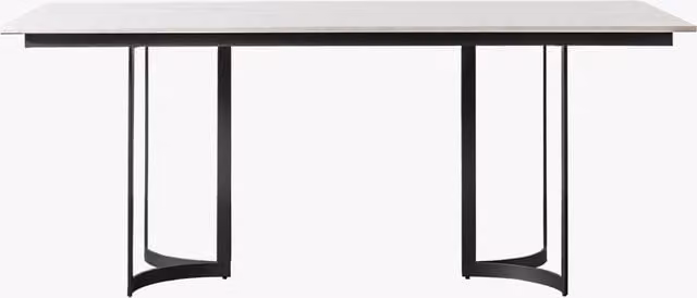 Perch & Parrow Orly Modern Rectangular Dining Table in Black Marble and Metal with Sled Base