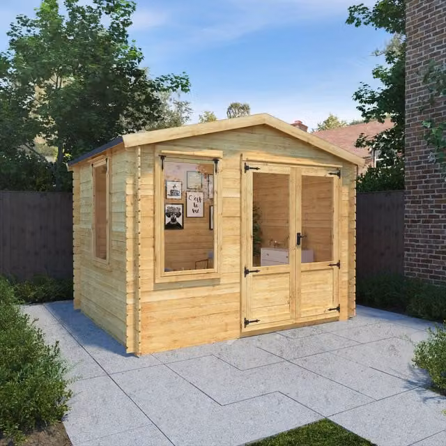 Waltons Brown Rustic Wood Log Cabin with Window and Lock, W: 3.3 m, D: 2.6 m, H: 2.6 m