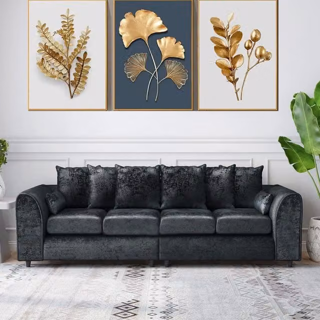 Snugg Furniture UK Limited Aurora 4 Seater 2 Corner L-Shape Sofa in Black Crushed Velvet with Scatter Cushions – 1