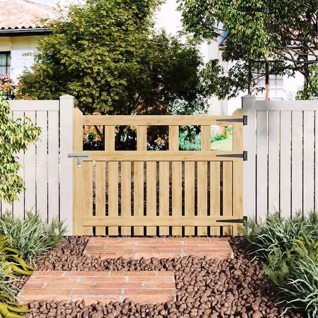 Komore Brown Wooden Garden Fence Gate with Square Gap Design, W: 120 cm, H: 90 cm