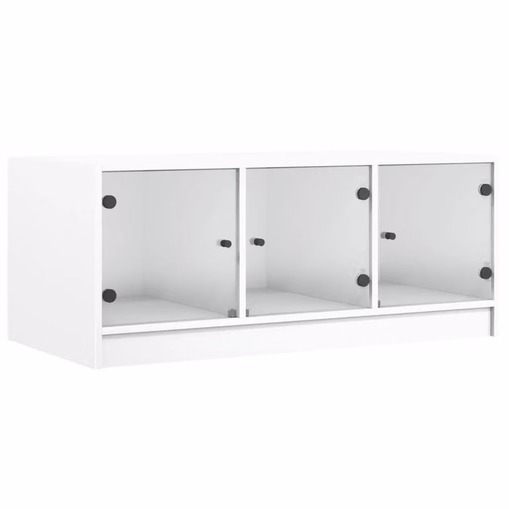 Berkfield Home White Modern Coffee Table with Glass Doors W: 102 cm, D: 50 cm, H: 42 cm – 2