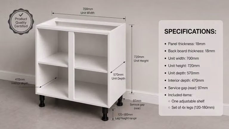 Cheap Furniture Warehouse White Matt Kitchen Base Unit with Internal Shelves, W/D/H: 70 x 57 x 72 cm