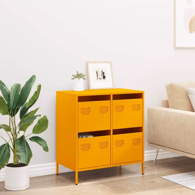 Berkfield Home Mustard Yellow Metal Sideboard W/D/H: 68 x 39 x 73.5 cm