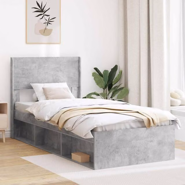 Berkfield Home Modern Bed Frame with Headboard and Side Compartment Storage in Grey – 1