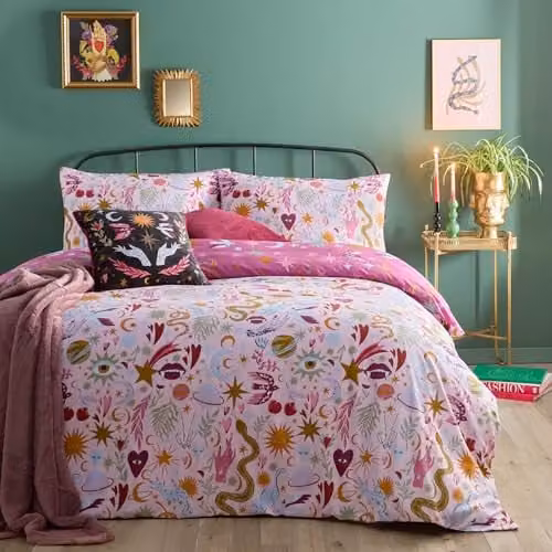 Riva Home Enchanted Reversible Stars Duvet Cover Set, Pink, W/D/H: 200 x 200 cm