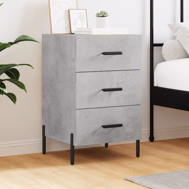 Berkfield Home Modern Bedside Cabinet in Concrete Grey, W/D/H: 40 x 40 x 66 cm