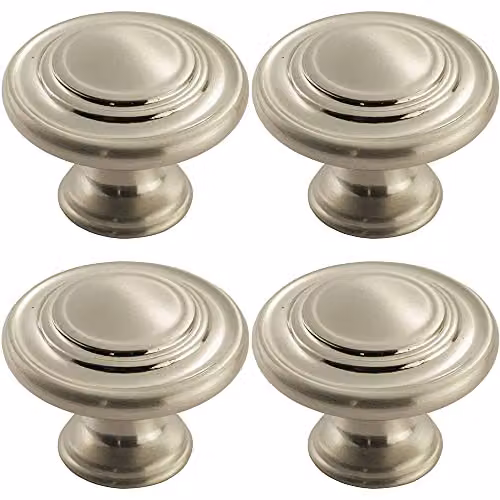 Loops 4 Pack Round Ringed Pattern Door Knobs in Brushed Silver – 1