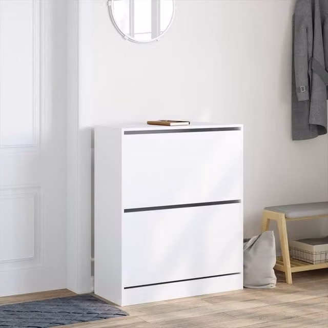Berkfield Home White Modern Shoe Cabinet with Tilting Compartments, W/D/H: 80 x 34 x 96.5 cm