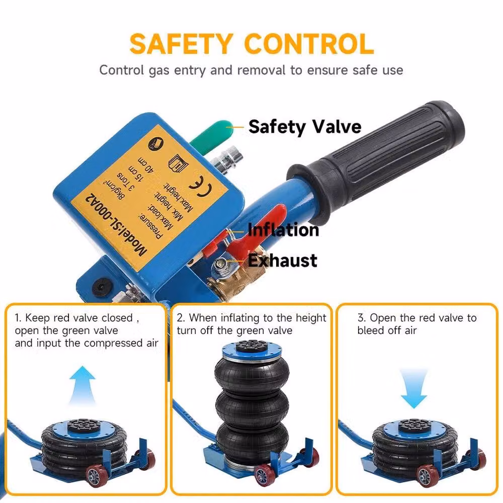 NESTLUNE 3 Ton 6600 lbs Triple Bag Air Jack in Blue, W: 10000 mm, D: 520 mm – 3