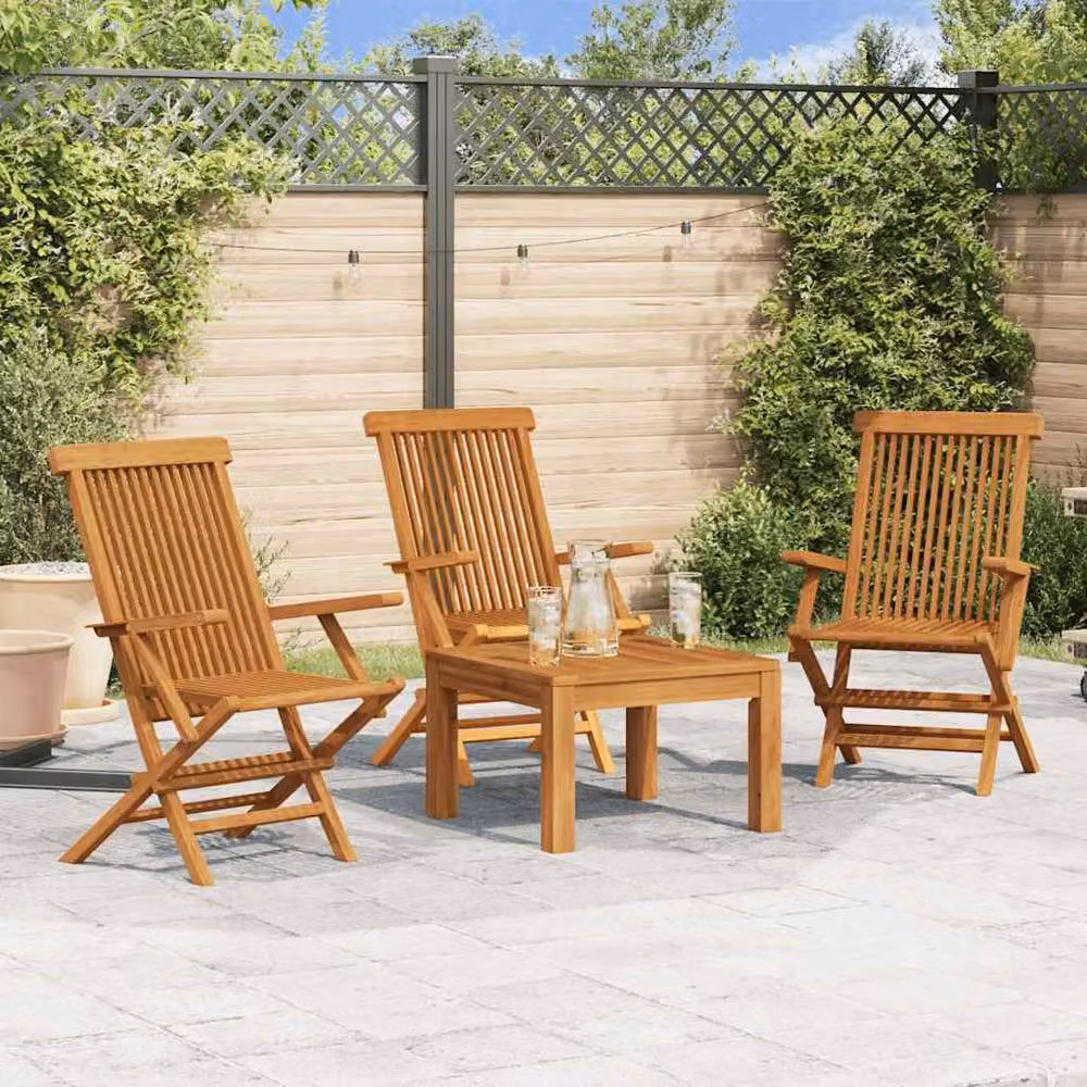 Berkfield Home Set of 3 Classic Garden Chairs in Brown Solid Teak Wood – 2