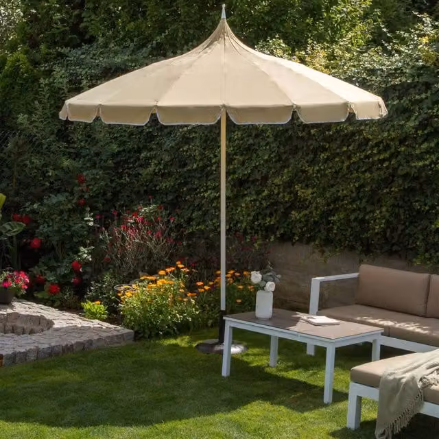 Wyld and Coco Garden Market Parasol in Beige and White with Aluminium Pole and Polyester Canopy, Diameter: 245 cm – 1