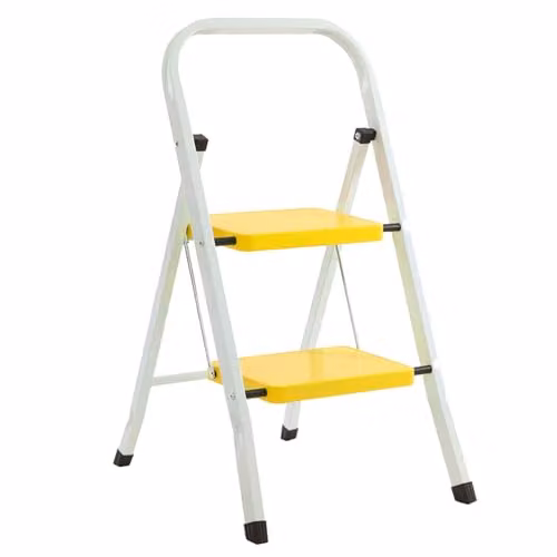 Modern Group 2-Step Foldable Step Ladder in Yellow and White with Rubber Feet, 150kg Capacity