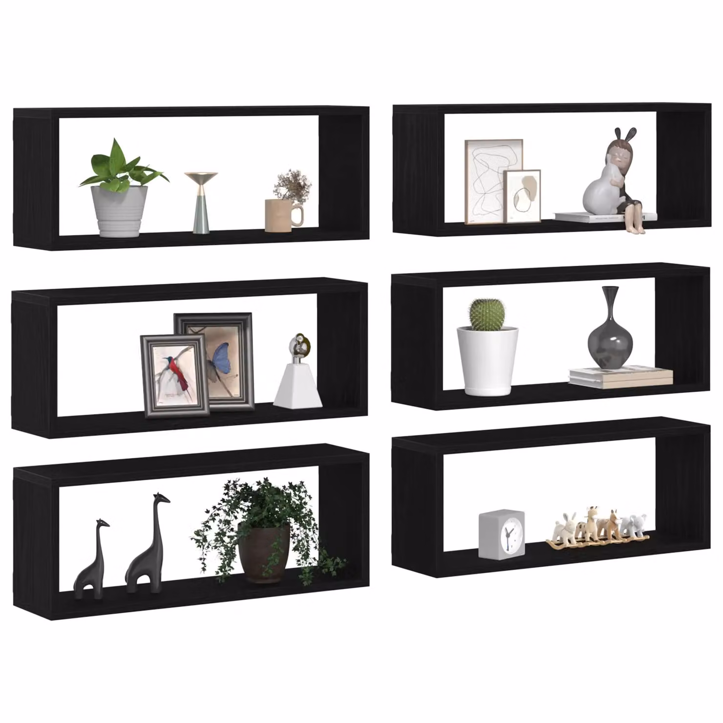 Berkfield Home Set of 6 Black Oak Wall Shelves, W: 60 cm, D: 15 cm, H: 23 cm – 3