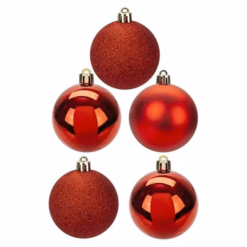 VFM e-Store Red Round Christmas Bauble Hanging Tree Ornaments, Pack of 5, Diameter: 6 cm – 4