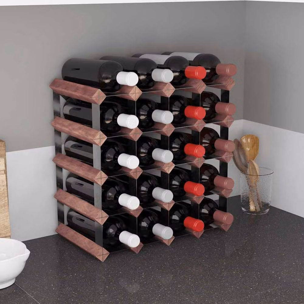 Berkfield Home Beautiful Industrial Wall Mounted Wine Rack for 20 Bottles in Brown Solid Pine Wood and Metal, W/D/H: 41.5 x 22.5 x 22.5 cm – 2