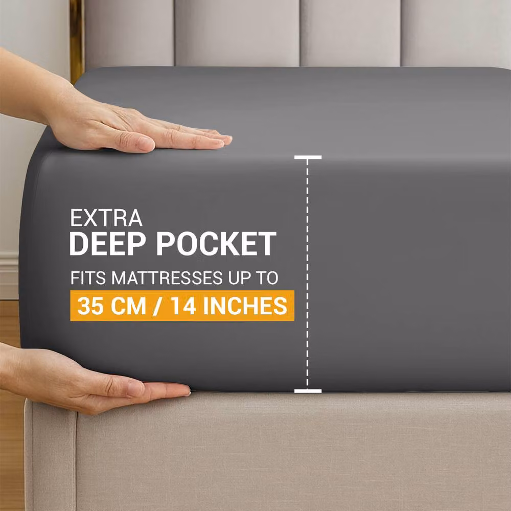 Pamposh 400 Thread Count Egyptian Cotton Super King Fitted Sheet in Grey, 35 cm Extra Deep Pocket – 3