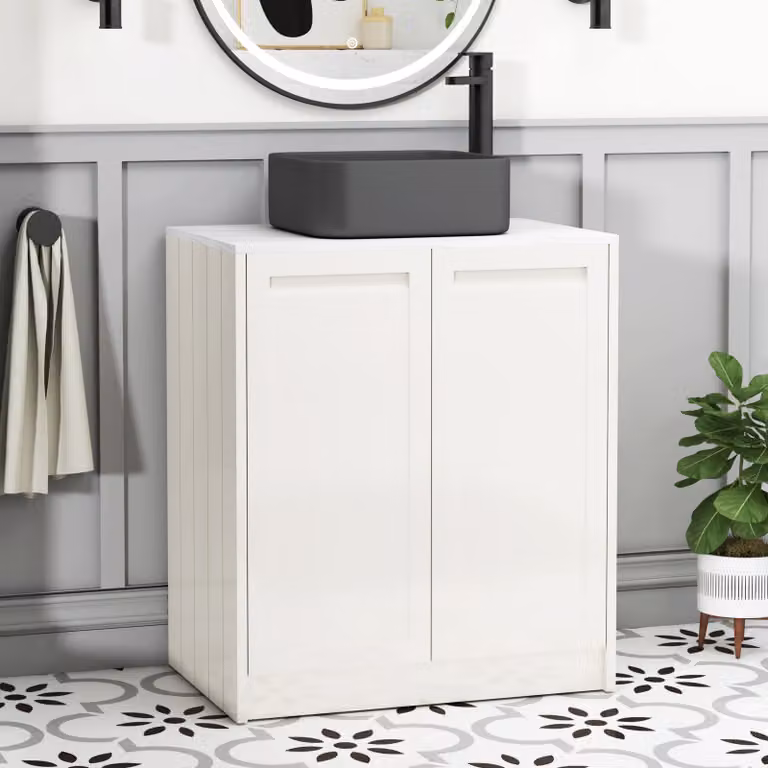 Royal Bathrooms Elmore Classic White Floor Standing Countertop Vanity Unit with Art Square Basin and 2 Soft Close Doors