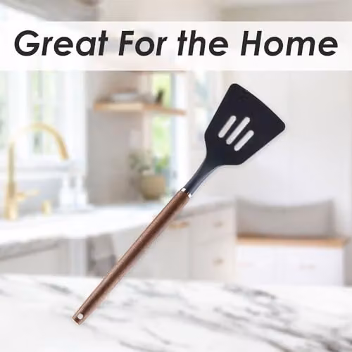 VFM Acacia Wood Slotted Turner with Heat Resistant Black Handle, 32 cm – 3