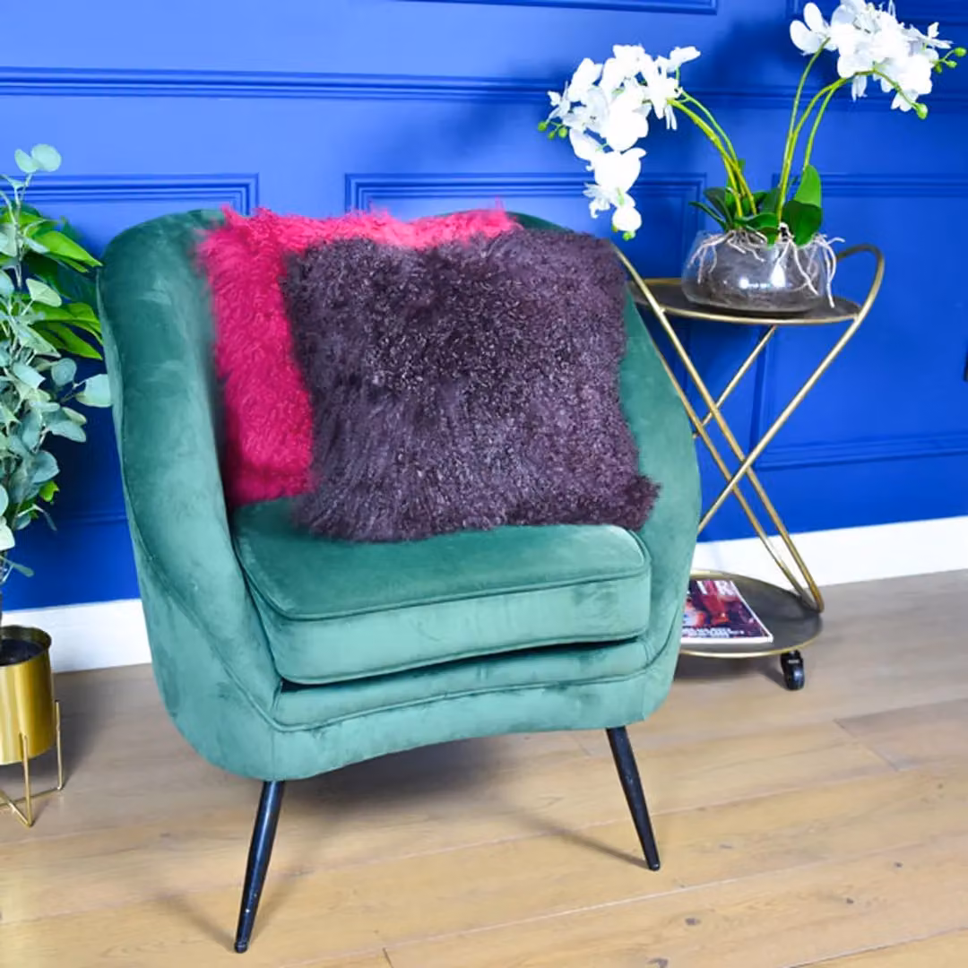 Madison & Mayfair Square Mongolian Lamb Cushion with Real Suede in Aubergine – 2