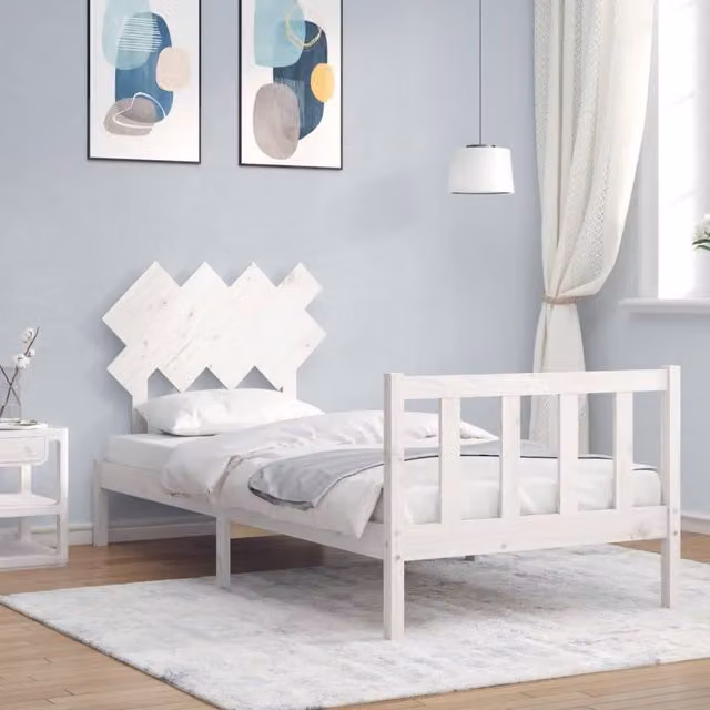 Berkfield Home Single Solid Pine Wood Bed Frame with Headboard in White