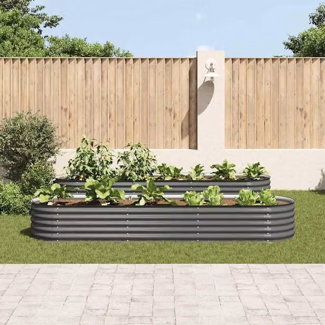 Berkfield Home Garden Galvanised Steel Raised Bed in Grey, W: 320 cm, D: 80 cm, H: 44 cm