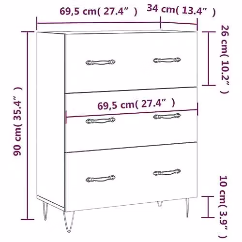 vidaXL Modern Sideboard in Smoked Oak, W/D/H: 69.5 x 34.0 x 90.0 cm – 3