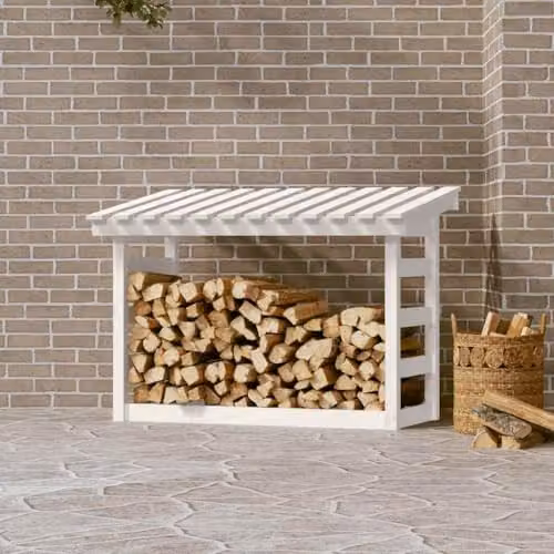 vidaXL White Lacquered Pine Firewood Rack W/D/H: 108 x 64.5 x 78 cm – 1