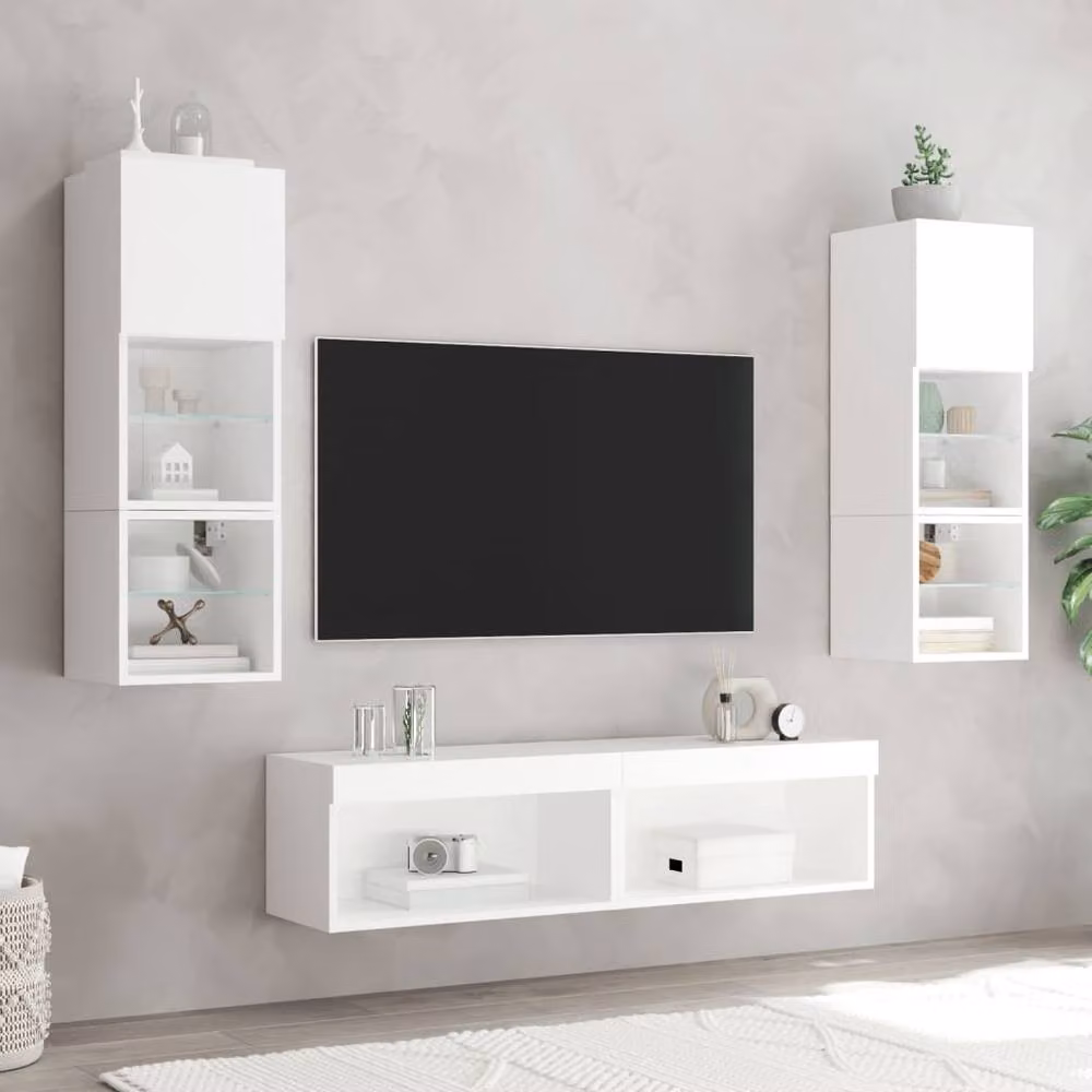 Berkfield Home Set of 2 Modern White TV Cabinets with LED Lights, W/D/H: 60 x 30 x 30 cm – 4