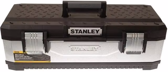 Stanley Galvanised Steel Metal Toolbox with Inserts in Silver and Grey