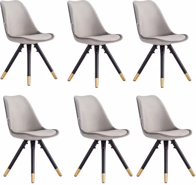 Life Interiors Sofia Ergonomic Modern Dining Chairs, Set of 6, Dark Grey Velvet with Gold End Cap Metal Legs – 1