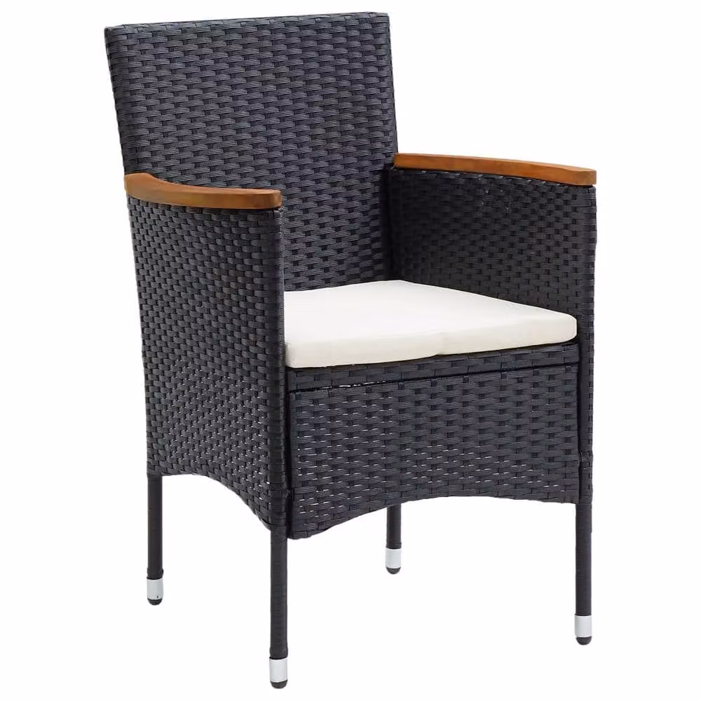 Berkfield Home Set of 4 Modern Poly Rattan Garden Dining Chairs in Black with Acacia Wood and Metal Frame – 3
