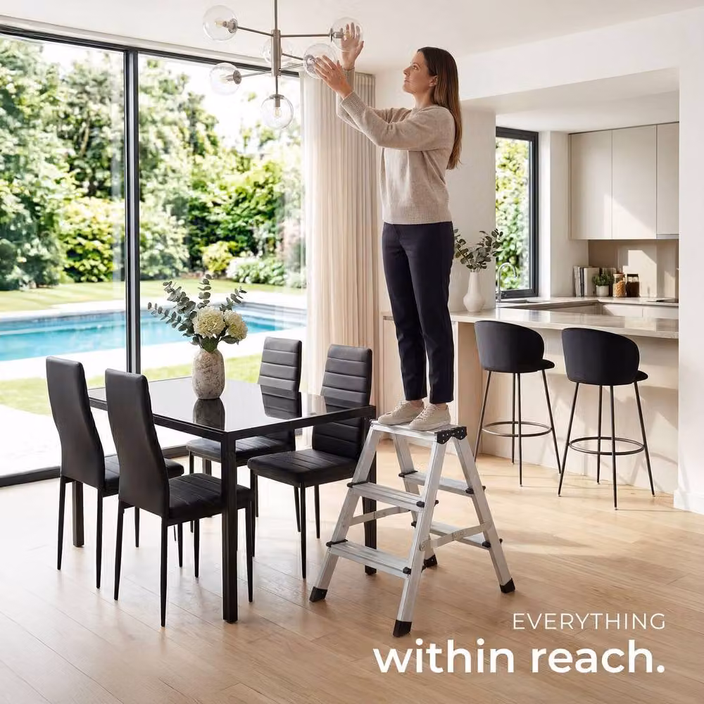 tectake Double-Sided Aluminium Step Ladder with Non-Slip Rubber Feet in Silver – 4