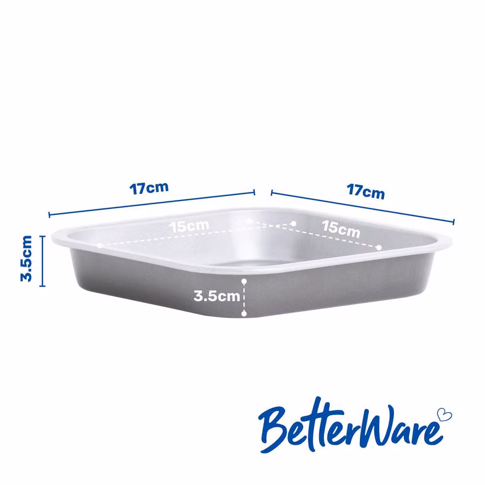 Betterware Non-Stick Square Air Fryer Cake Tin Set of 2, Silver and Grey, Carbon Steel, W: 15 cm x D: 15 cm x H: 3.5 cm – 8