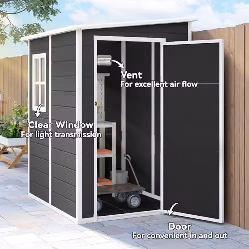 Outsunny Black Plastic Pent Garden Shed with Window and Lock – 4