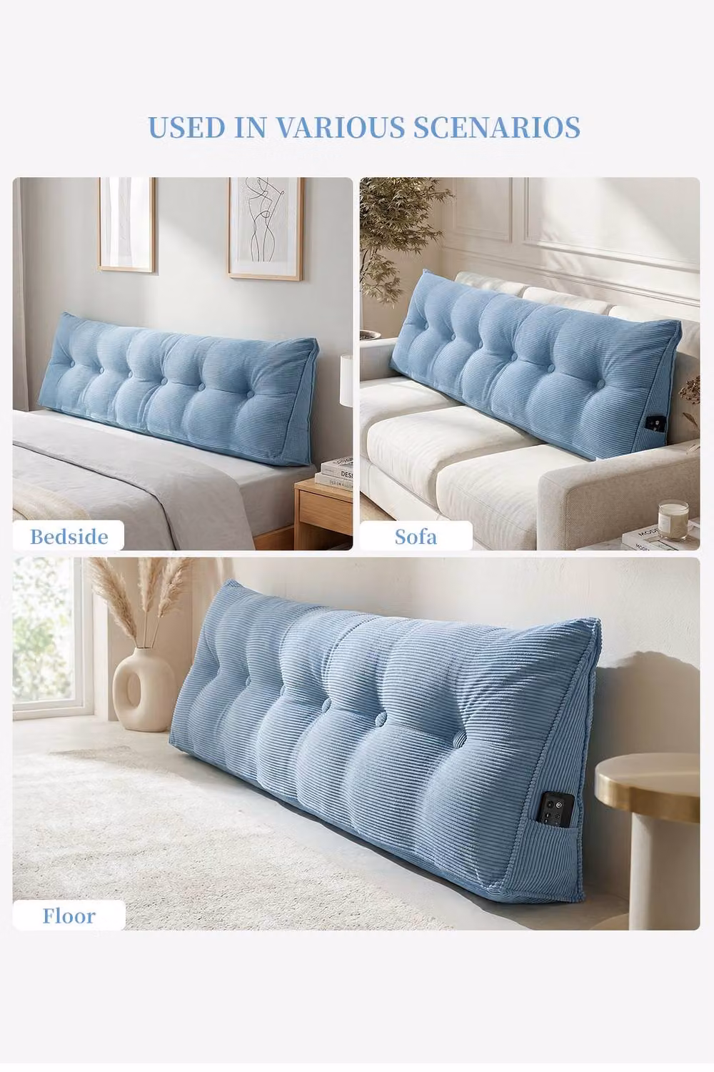 Garden Sanctuary Blue Corduroy Wedge Headboard Pillow with Removable Cover – 2