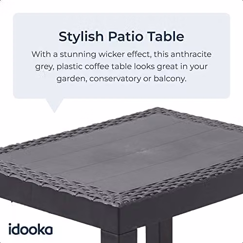 idooka Faux Rattan Small Side Table and Outdoor Coffee Table in Grey Plastic with Wicker Effect, W/D/H: 40.0 x 46.0 x 59.0 cm – 2