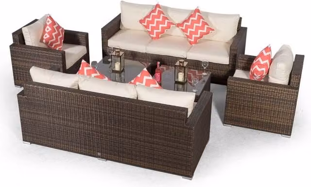 Giardino Sydney 8 Seater Rattan Sofa Set with 2 Square Coffee Tables in Brown