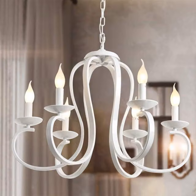 Garwarm 6-Light White Vintage Metal Candle-Style Pendant Chandelier – 1