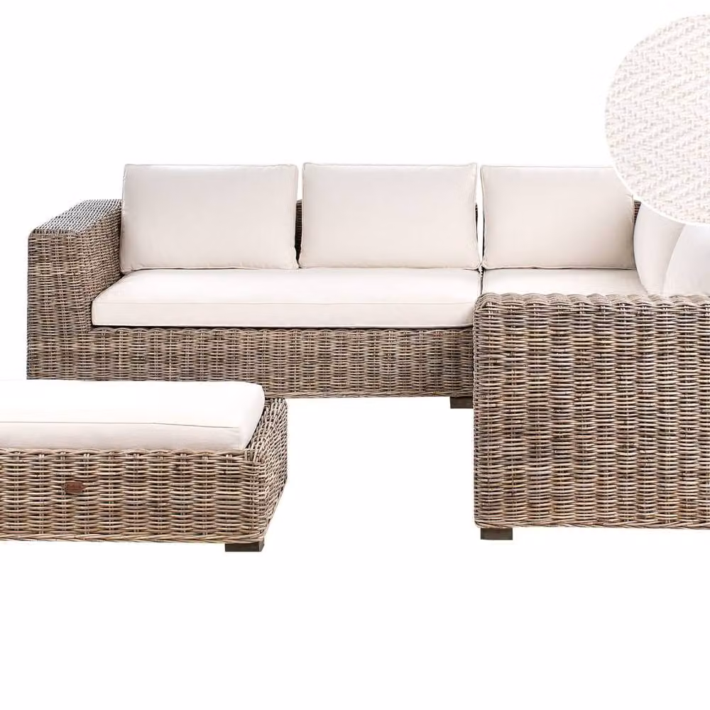 Wyld and Coco Grey 5-Seater L-Shape Garden Corner Sofa Set with Polyrattan Ottoman and Mango Wood Coffee Table – 2