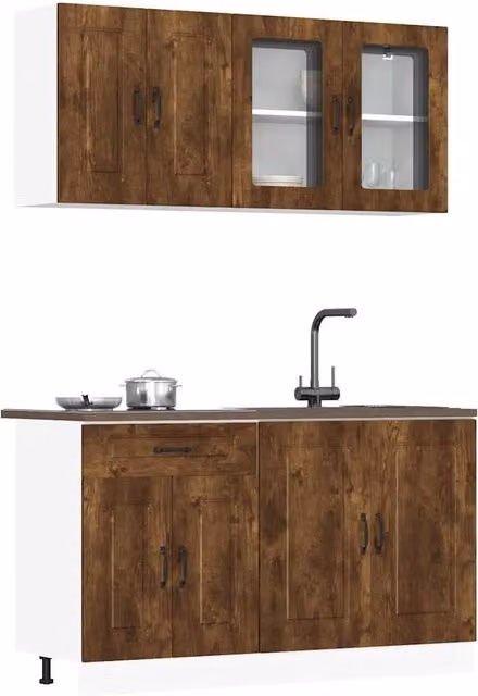 Berkfield Home Kalmar 4 Piece Kitchen Cabinet Set in Smoked Oak Brown Engineered Wood – 1