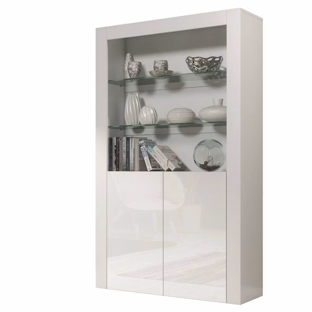 Creative Furniture Spectrum Modern White Glossy Display Cabinet with Glass Doors, H 170 x W 100 x D 35 cm – 5