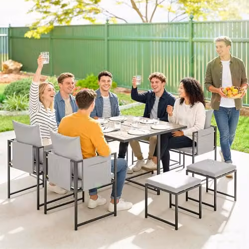 Outsunny 9 Piece 8 Seater Cube Garden Dining Set with Cushions in Dark Grey – 5