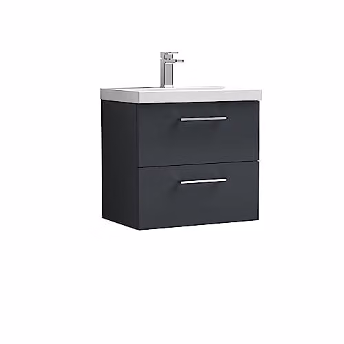 Balterley Wall Hung 2 Drawer Bathroom Vanity Unit with Basin in Dark Grey, W: 61.0 cm, D: 39.0 cm, H: 57.9 cm – 1