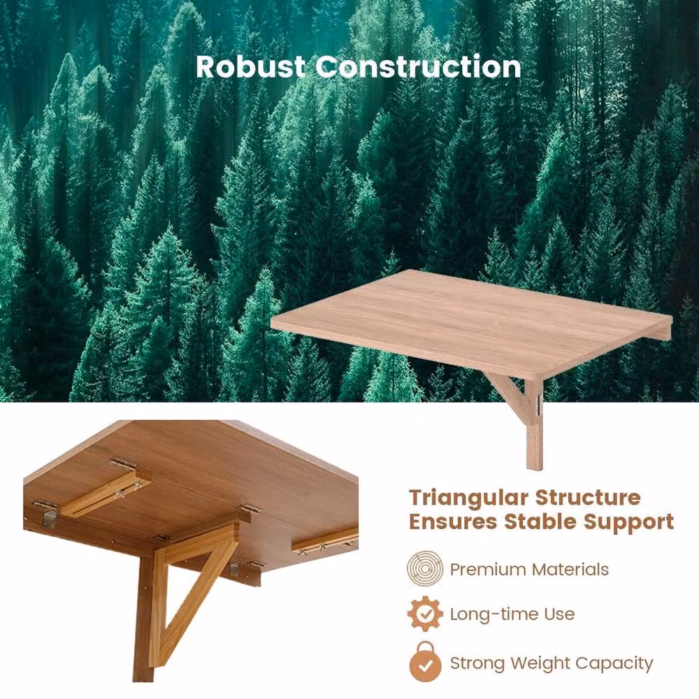EONLION Modern Drop-Leaf Floating Writing Desk in Brown Wood, W: 80 cm, D: 60 cm – 2