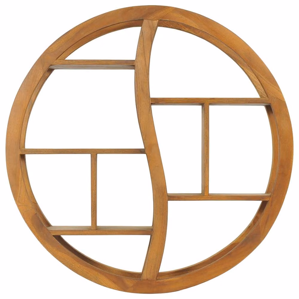 Berkfield Home Yin Yang Wall Shelf, Solid Teak Wood, Brown, W/D/H: 80 x 17.5 x 80 cm – 2