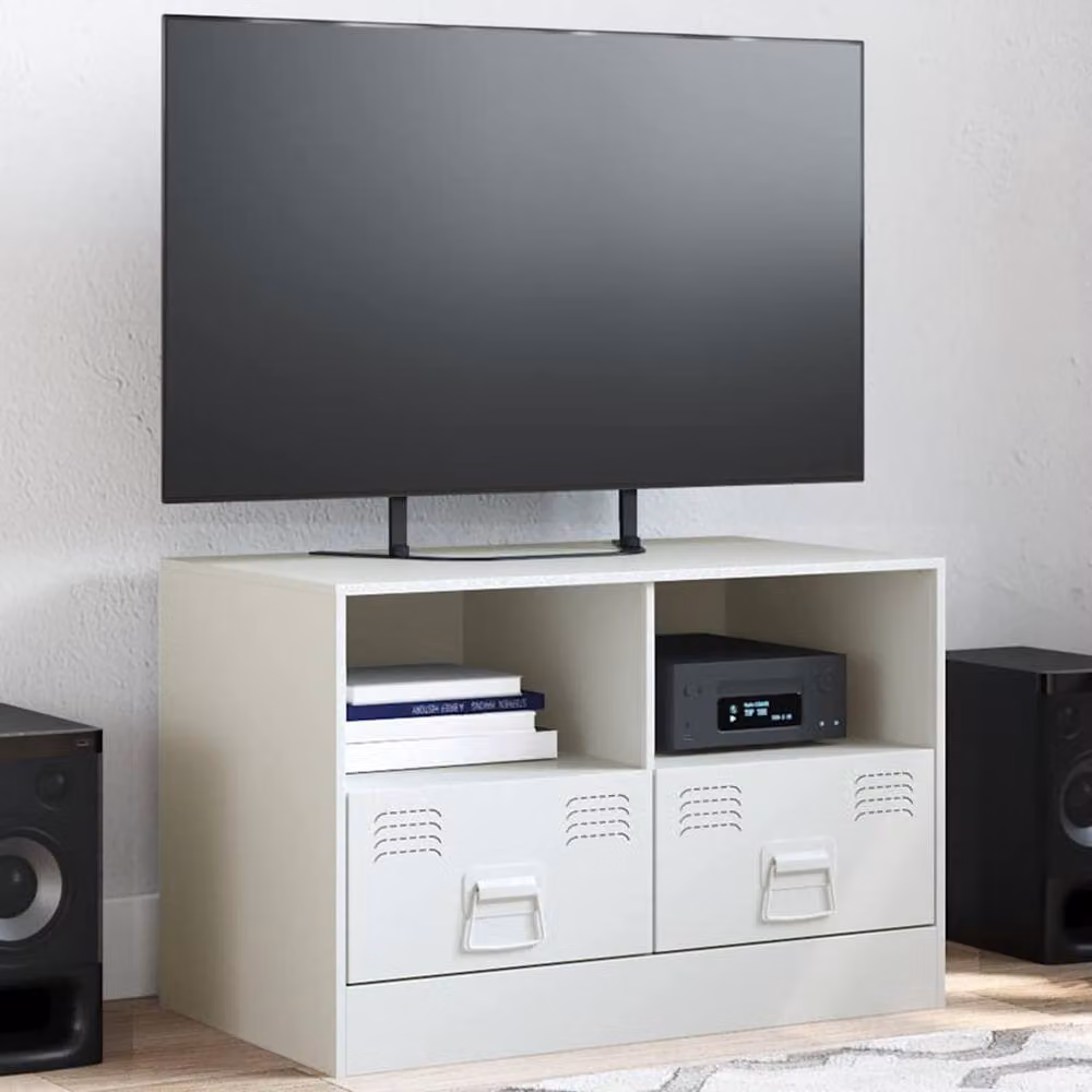 Berkfield Home White Steel TV Cabinet W: 67 cm, D: 39 cm, H: 44 cm – 2