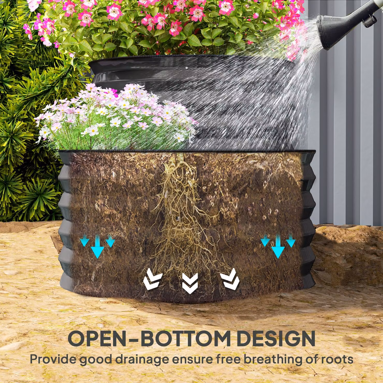 Outsunny Two-Tier Galvanised Steel Garden Planter with Tub, Grey, W/D/H: 150 x 60 x 57 cm – 7