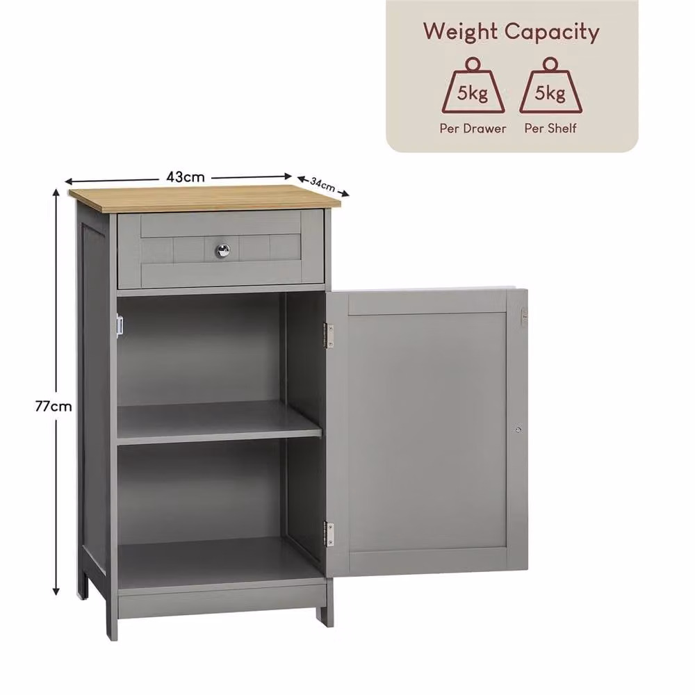 FORGEVIO Modern Grey Freestanding Bathroom Cabinet with 1 Door, 1 Drawer and Internal Shelves – 2